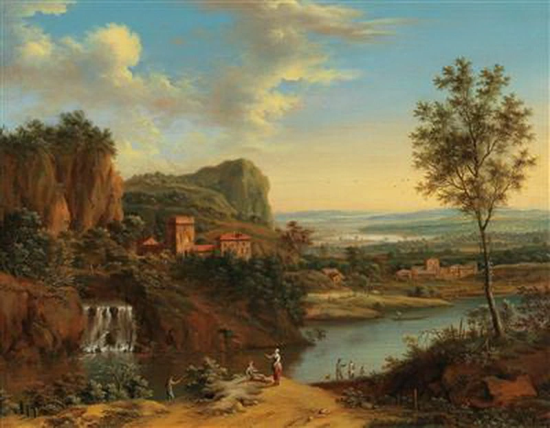 Paesaggio con cascata e fiume